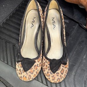 MIA Leopard Print Flats with Black Bow Accent